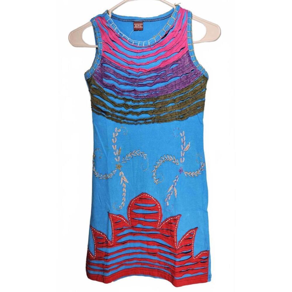K.P.C.‎ Bohemian Handmade in Nepal Embroidered Blue Dress Medium